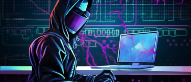 Hacker avec un ordinateur portable. Il utilise l'IA pour le piratage.