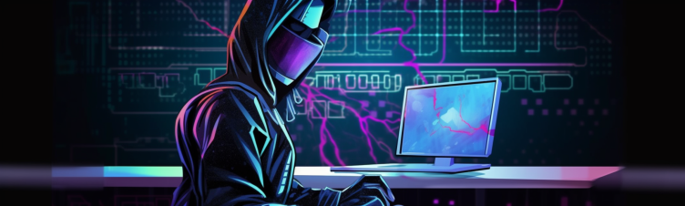 Hacker avec un ordinateur portable. Il utilise l'IA pour le piratage.